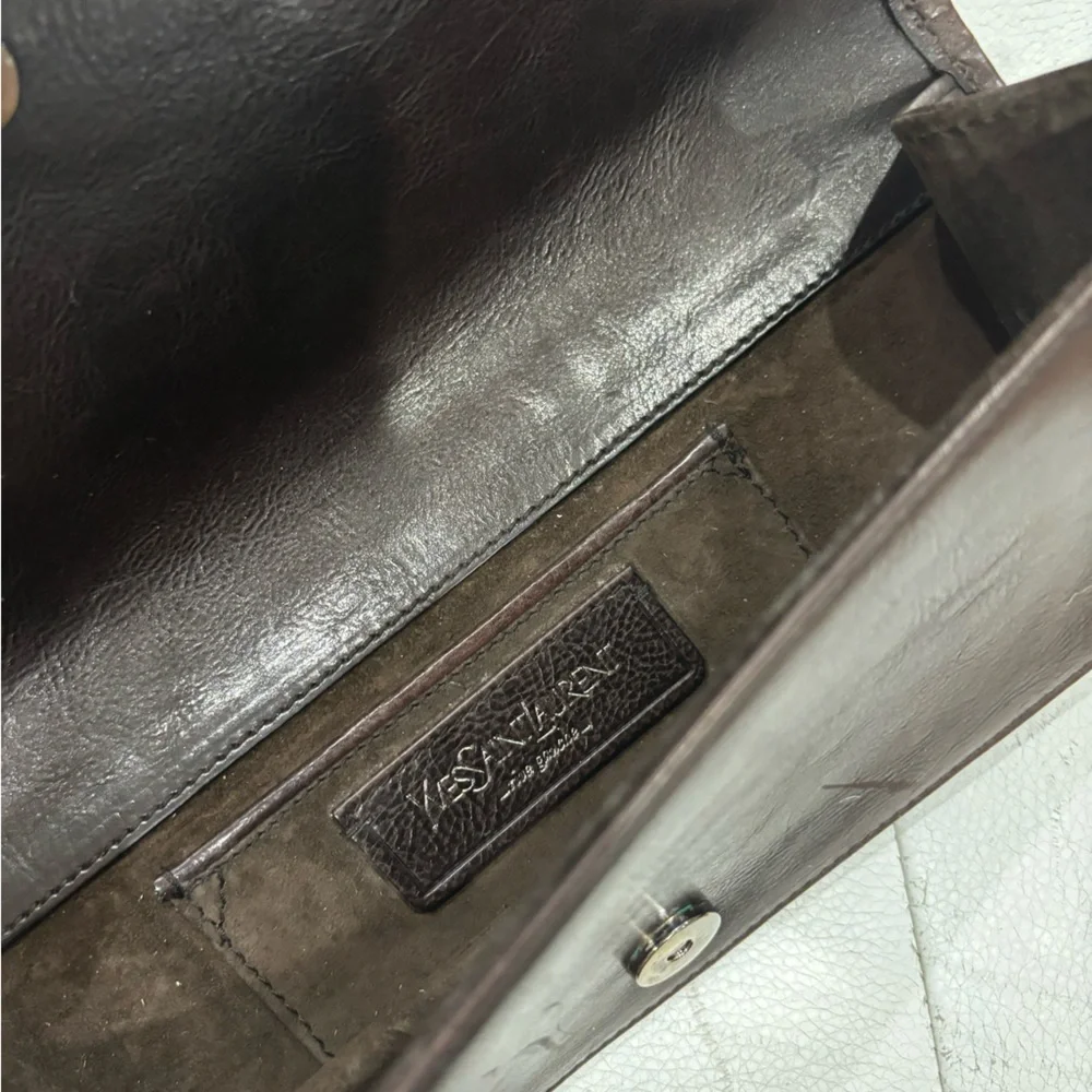 Authentic YSL Calf Hair Brown Leather Clutch Bag Yves Saint Laurent - Picture 14 of 15